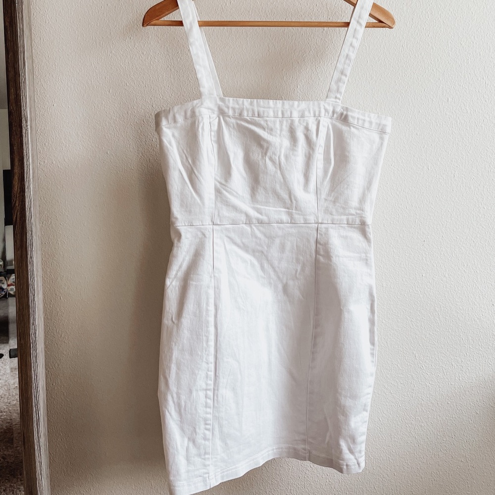 white overall dress